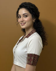 Cotton Flex Khadi Collared Blouse with Patchwork