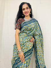 Chanderi Silk Saree in Dabo & Ajrakh Print