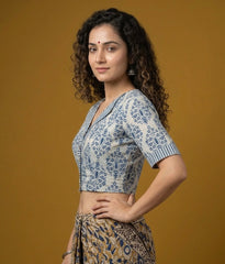 Indigo Dyed Hand Block Printed Collared Blouse