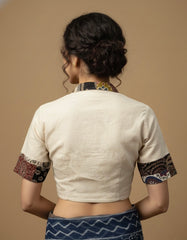 Pure Khadi Cotton Collared Blouse with Patchwork