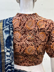 Kalamkari Hand Block Printed Blouse in Khadi
