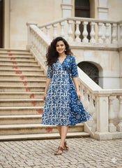 Hand Block Printed Wrap Around Dress