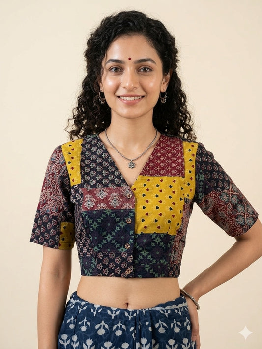 Patchwork AJRAKH Printed Cotton Blouse