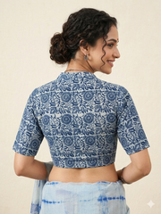 Indigo Dyed Hand Block Printed Collared Blouse