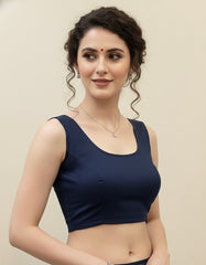 Navy Cotton Flex Plain Blouse