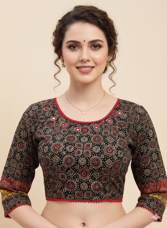 AJRAKH Padded Blouse with Mirror Work