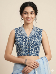 Indigo Dyed Hand Block Printed Collared Blouse