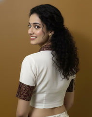 Cotton Flex Khadi Collared Blouse with Patchwork