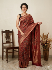 AJRAKH Printed Dola Silk Saree