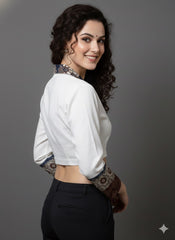 Cotton Flex Khadi Collared Blouse with Patchwork