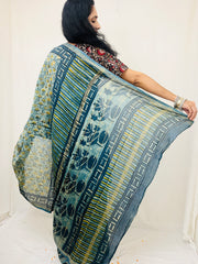 Chanderi Silk Saree in Dabo & Ajrakh Print
