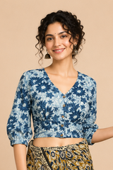 Indigo Dyed Hand Block Printed Blouse