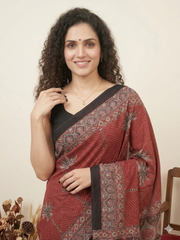 AJRAKH Printed Modal Silk Saree