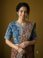 Indigo Dyed Hand Block Printed Mul Cotton Blouse