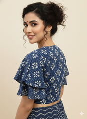 Indigo Dyed Ruffle Sleeves Blouse