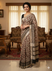 AJRAKH DABO Printed Cotton Linen Saree