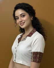 Cotton Flex Khadi Collared Blouse with Patchwork