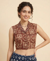Kalamkari Hand Block Printed Collared Blouse