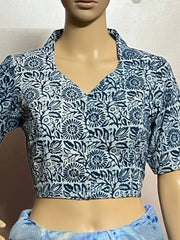 Indigo Dyed Hand Block Printed Collared Blouse