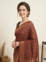 AJRAKH Printed Dola Silk Saree