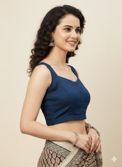 Navy Cotton Flex Blouse