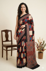 AJRAKH Printed Modal Silk Saree