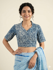 Indigo Dyed Hand Block Printed Collared Blouse