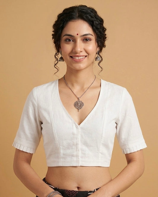 Plain White Cotton Flex Khadi Blouse