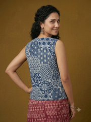 Indigo Hand Block Printed Jacket Blouse