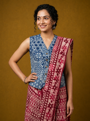 Indigo Hand Block Printed Jacket Blouse