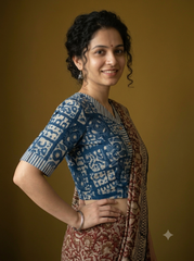 Indigo Dyed Hand Block Printed Mul Cotton Blouse