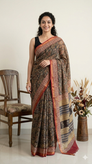 Kalamkari Hand Block Printed Kota Doriya Saree