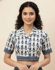 Indigo Dyed Collared Blouse
