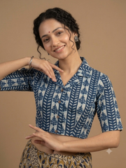Indigo Dyed Hand Block Printed Blouse