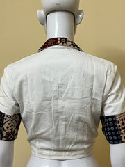 Cotton Flex Khadi Collared Blouse with Patchwork