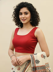 Red Cotton Flex Plain Blouse