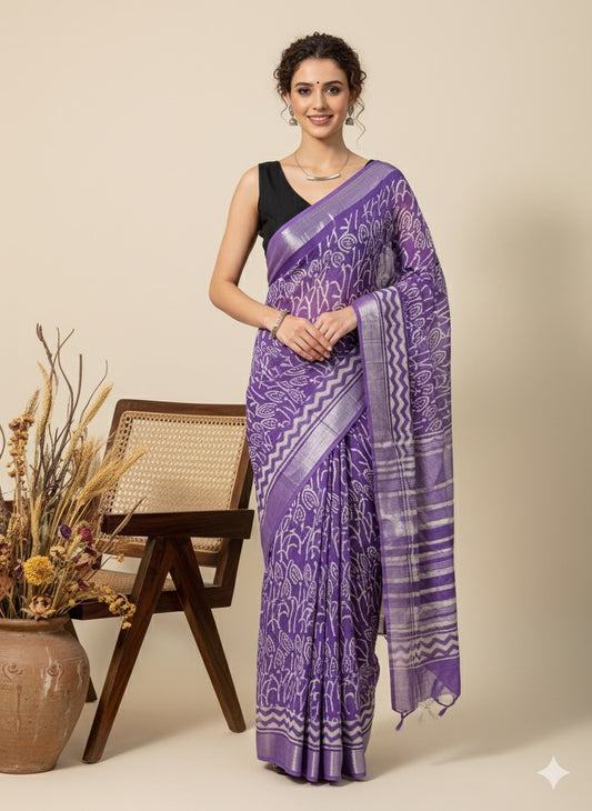DABO Printed Cotton Linen Saree