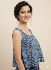 Indigo Dyed Hand Block Printed Blouse
