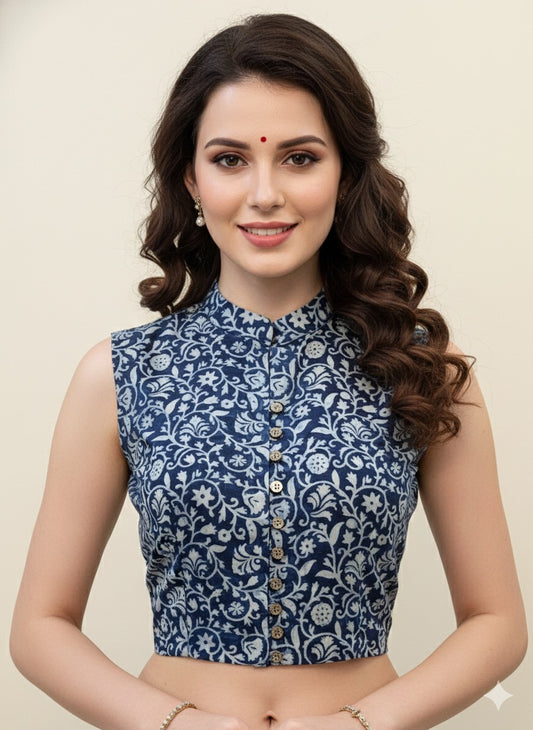 Indigo Dyed Hand Block Printed Blouse