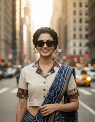 Pure Khadi Cotton Collared Blouse with Patchwork