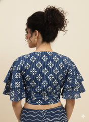 Indigo Dyed Ruffle Sleeves Blouse