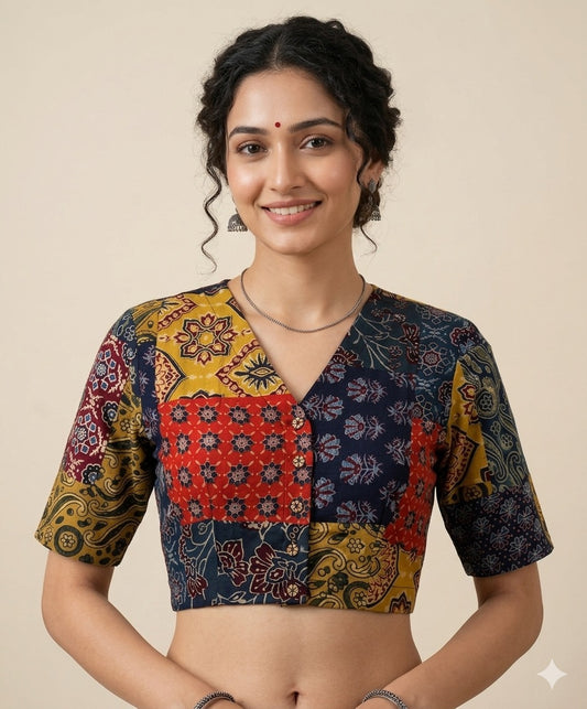 Patchwork AJRAKH Printed Cotton Blouse