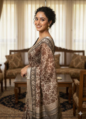 AJRAKH DABO Printed Cotton Linen Saree