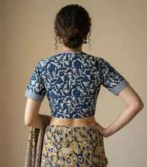 Indigo Dyed Hand Block Printed Collared Blouse