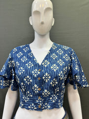 Indigo Dyed Ruffle Sleeves Blouse