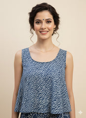 Indigo Dyed Hand Block Printed Blouse