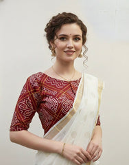 Ajrakh Mashru Silk Mirror Work Padded Blouse in Bandhani Print