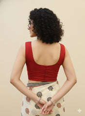 Red Cotton Flex Plain Blouse