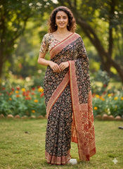 Kalamkari Hand Block Printed Chanderi Silk Saree