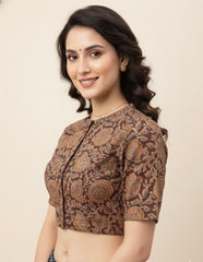 Kalamkari Hand Block Printed Blouse in Khadi